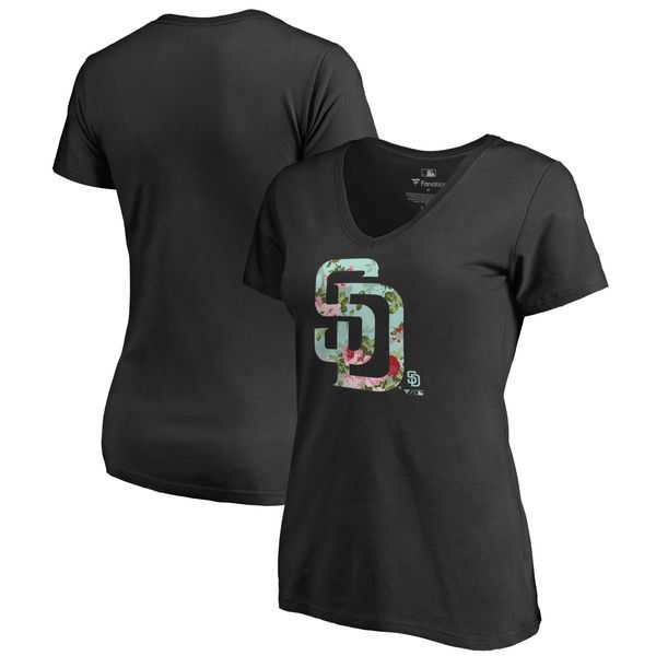 Women San Diego Padres Fanatics Branded Lovely V Neck T-Shirt Black Fyun